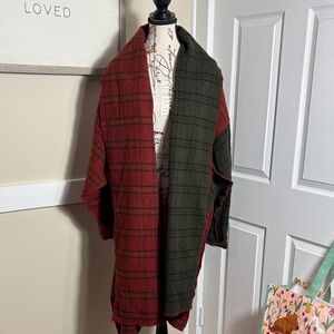 Plaid Red and Green Wool Cardigan With Large Pockets. Made in Connecticut